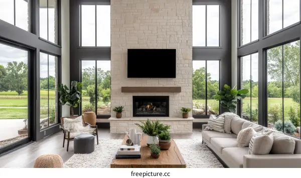 Modern Farmhouse Living Room with Large Windows