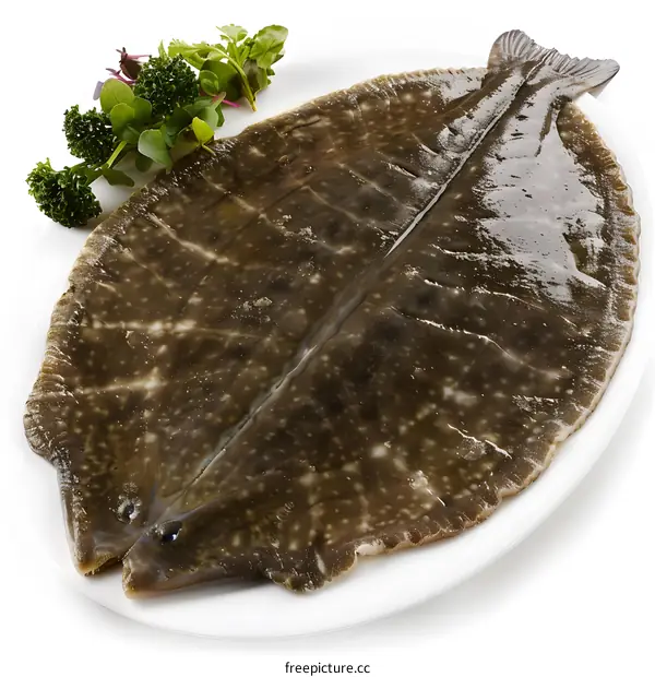 Fresh raw whole flounder fish on a white plate