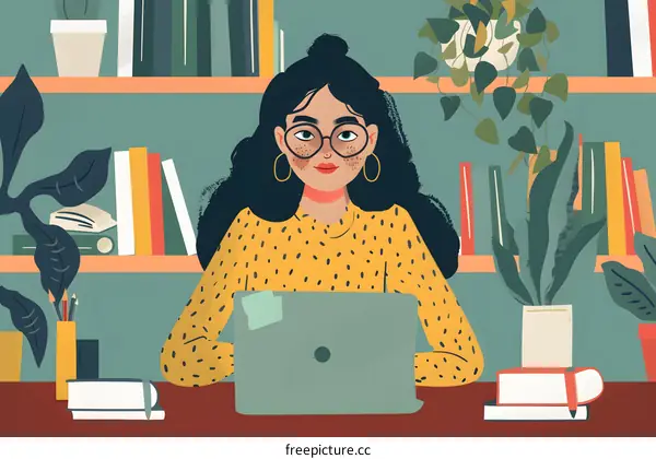 Woman Working on Laptop at Home Office