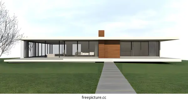 Modern Minimalist House with Large Windows and Walkway