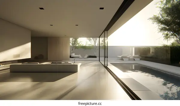 Modern Minimalist Interior Design with Pool View