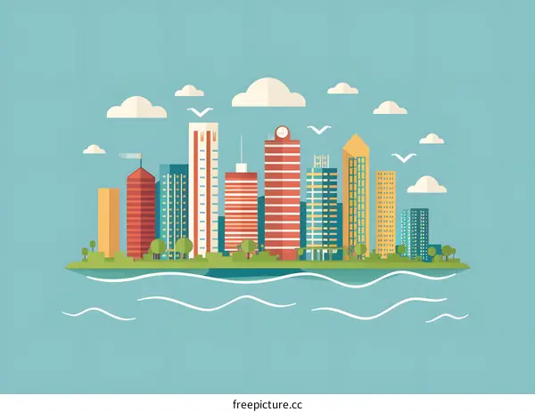 Flat Design Cityscape Illustration With Skyline