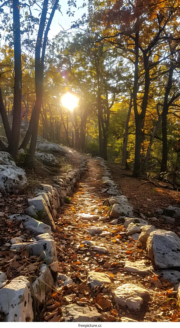 Autumn Forest Path at Sunset