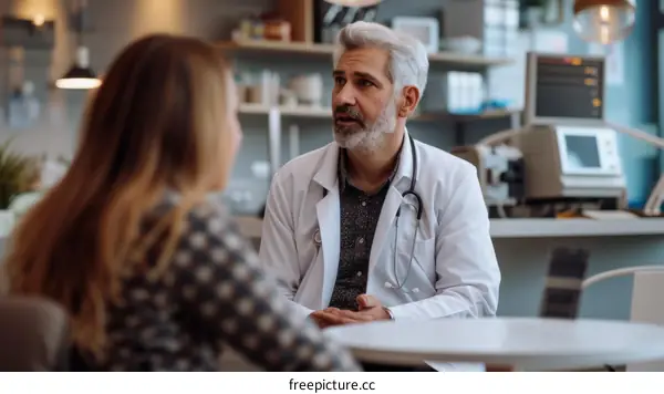 Doctor and patient having a conversation in a modern clinic