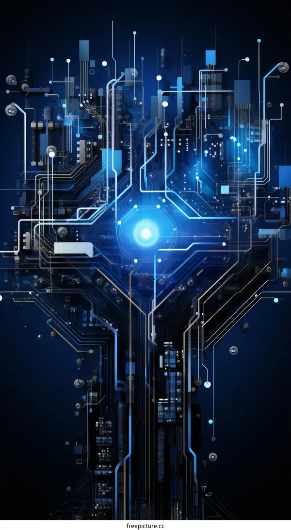 Blue glowing electronic circuit board