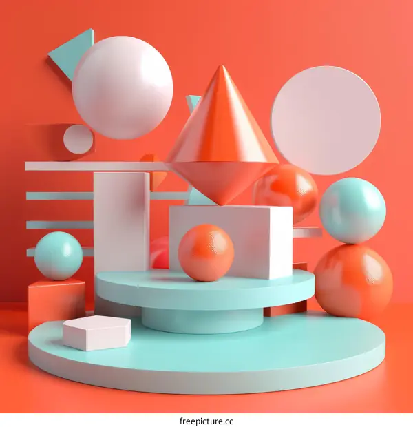 3D geometric shapes and spheres composition