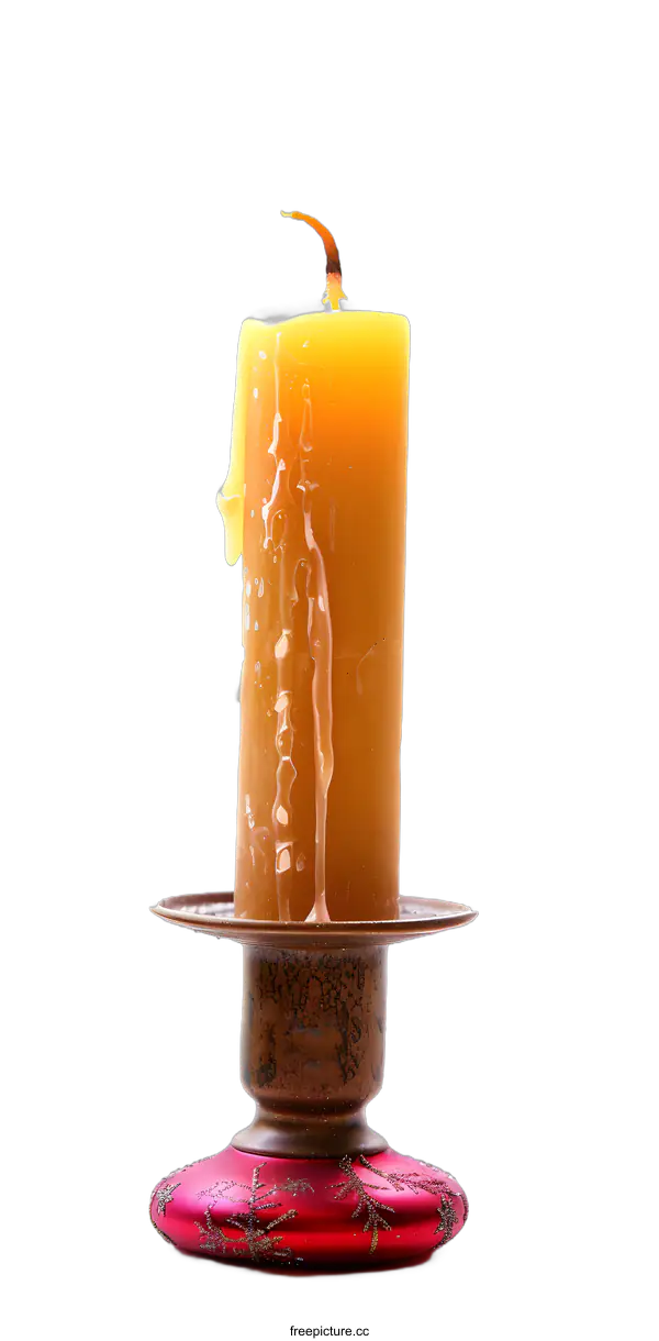 [Transparent Background PNG]Yellow Candle In A Red Candle Holder