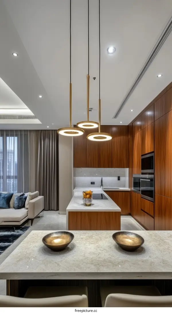 Modern Kitchen Interior Design with Pendant Lighting