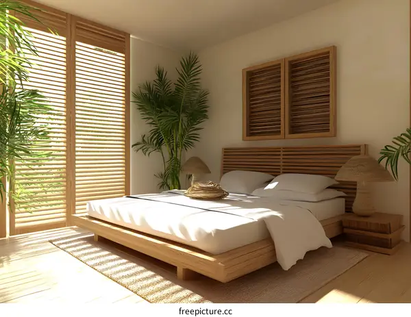 Modern Minimalist Bedroom Interior Design with Wooden Bed and Natural Light