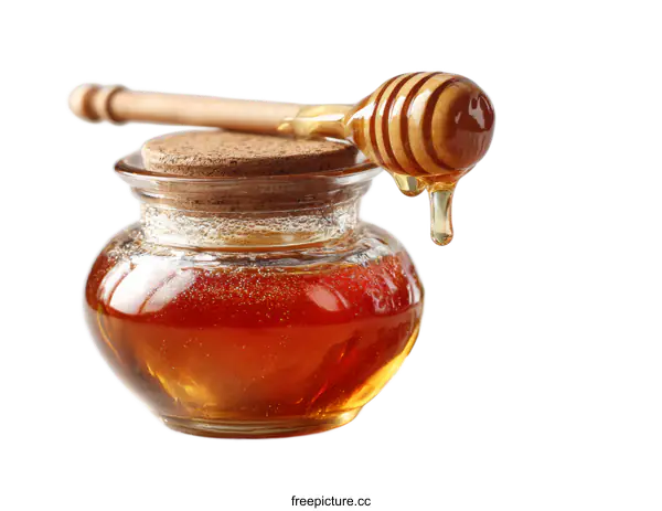 [Transparent Background PNG]Honey Jar with Dripping Honey and Wooden Dipper