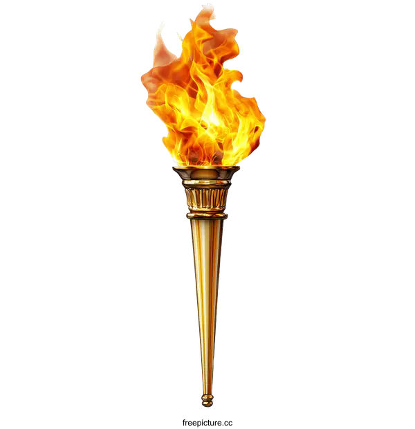 [Transparent Background PNG]Golden Olympic Torch with Fiery Flame