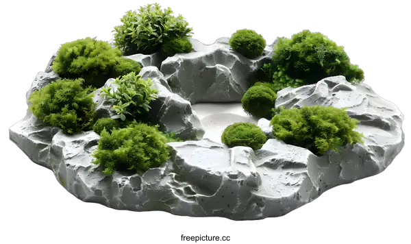 [Transparent Background PNG]Artificial Greenery in Stone Arrangement