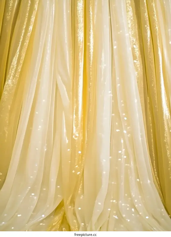 Golden Yellow Sheer Curtains Draped Fabric Texture Background