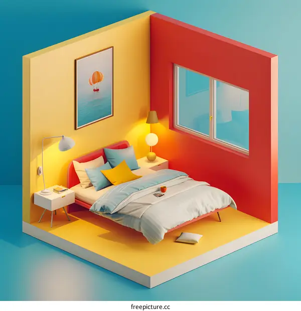 Minimalist Bedroom Interior Design With Yellow Walls And Red Walls