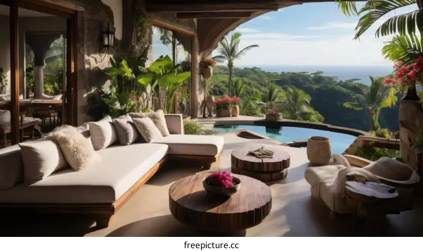 Modern Tropical Living Space with Infinity Pool and Ocean View