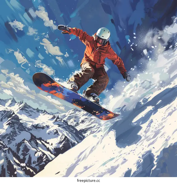 Snowboarder Soaring Over Snowy Mountain Peak