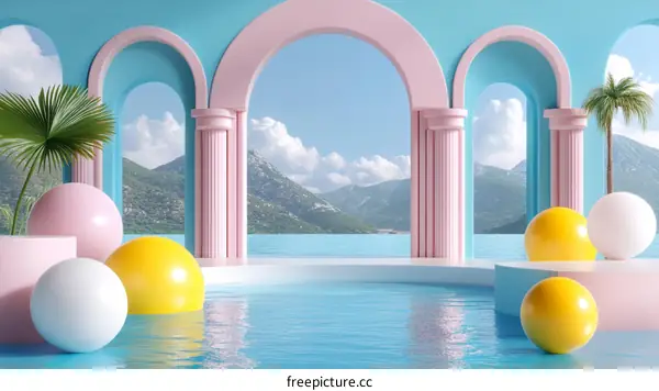 Pastel Geometric Architecture by the Sea