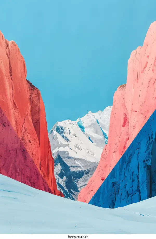 Mountain Range with Red and Blue Color Splits