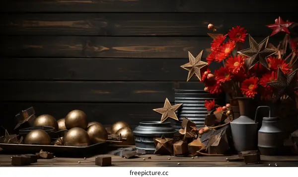 Red and gold Christmas still life