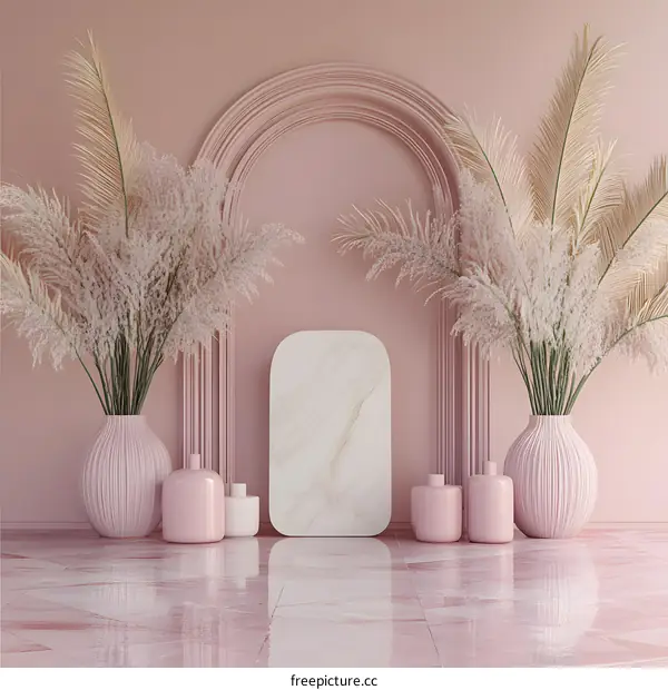 Pink Minimalist Interior Design with Pampas Grass