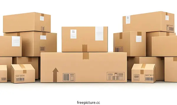 Stack of Cardboard Boxes  White Background