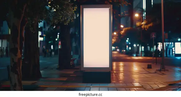 An empty billboard at night in the city