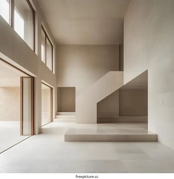 Modern Minimalist Interior Design with Concrete Walls and Stairs