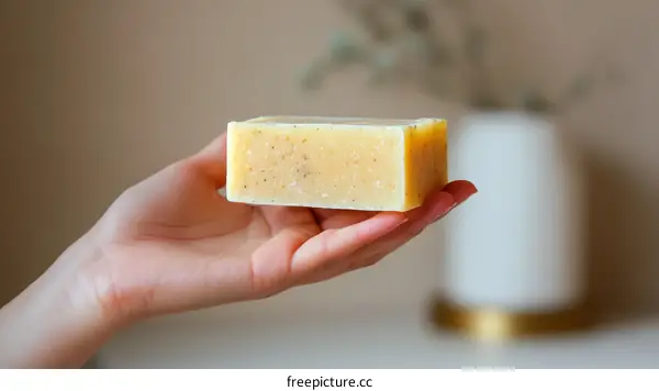 Hand Holding a Piece of Natural Handmade Soap