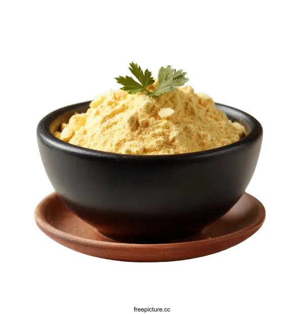 [Transparent Background PNG]Yellow Powder in a Black Bowl