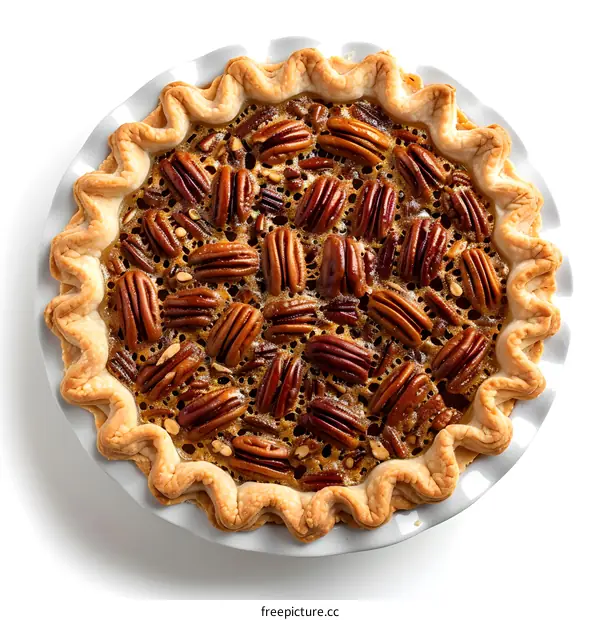 A delicious pecan pie with a flaky crust.