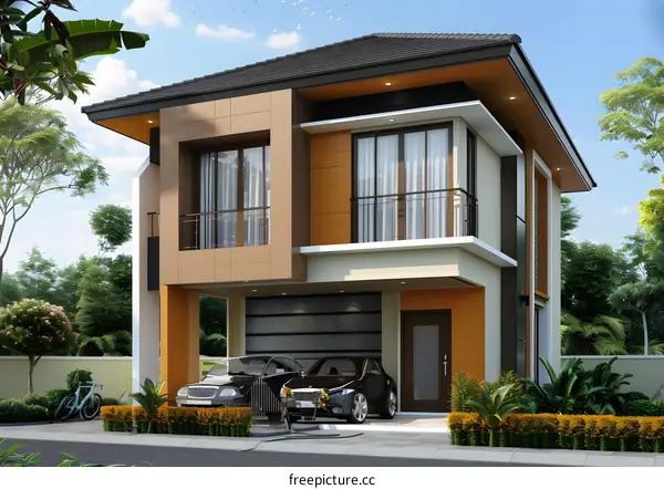 Modern Two Story House Exterior Design With Garage