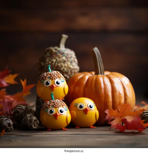 Three little birds sitting on a pumpkin