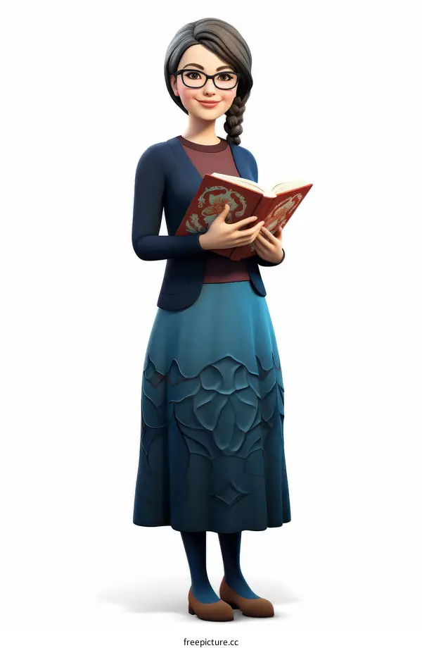 Illustration of a young woman reading a book