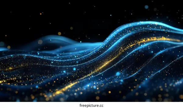Abstract Digital Wave of Blue and Gold Particles