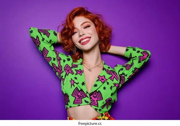 Stylish Woman in a Vibrant Printed Jacket