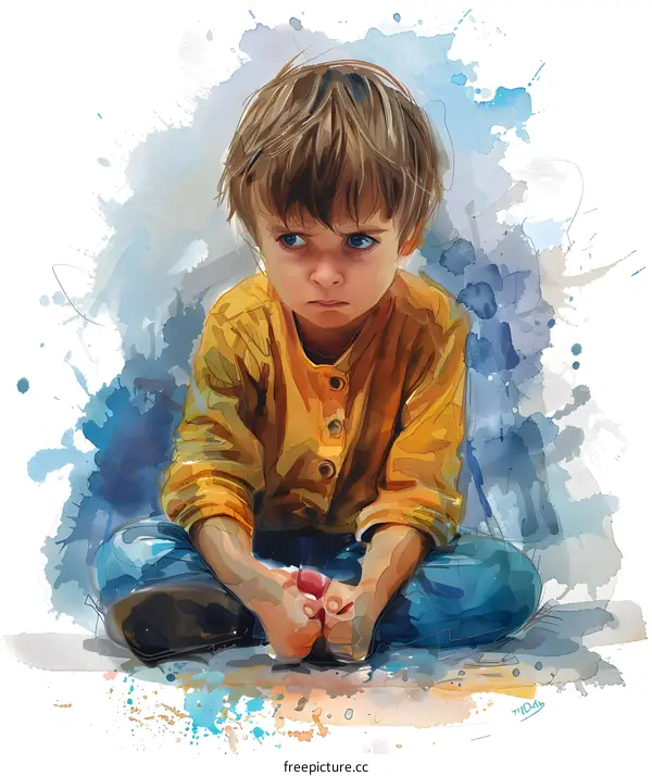 sad boy watercolor painting