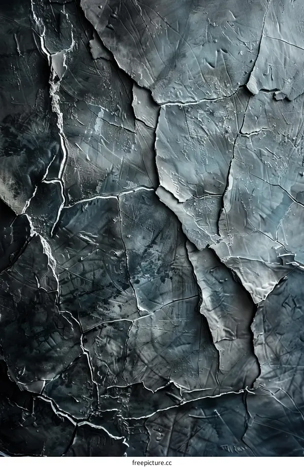 Black and white abstract painting with a cracked surface