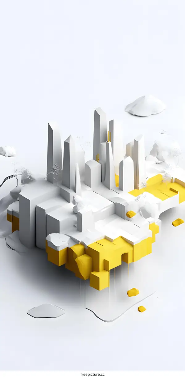 Abstract Cityscape with White and Yellow Geometric Shapes