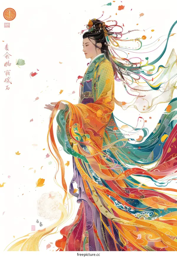 Elegant Lady in Colorful Hanfu Dress