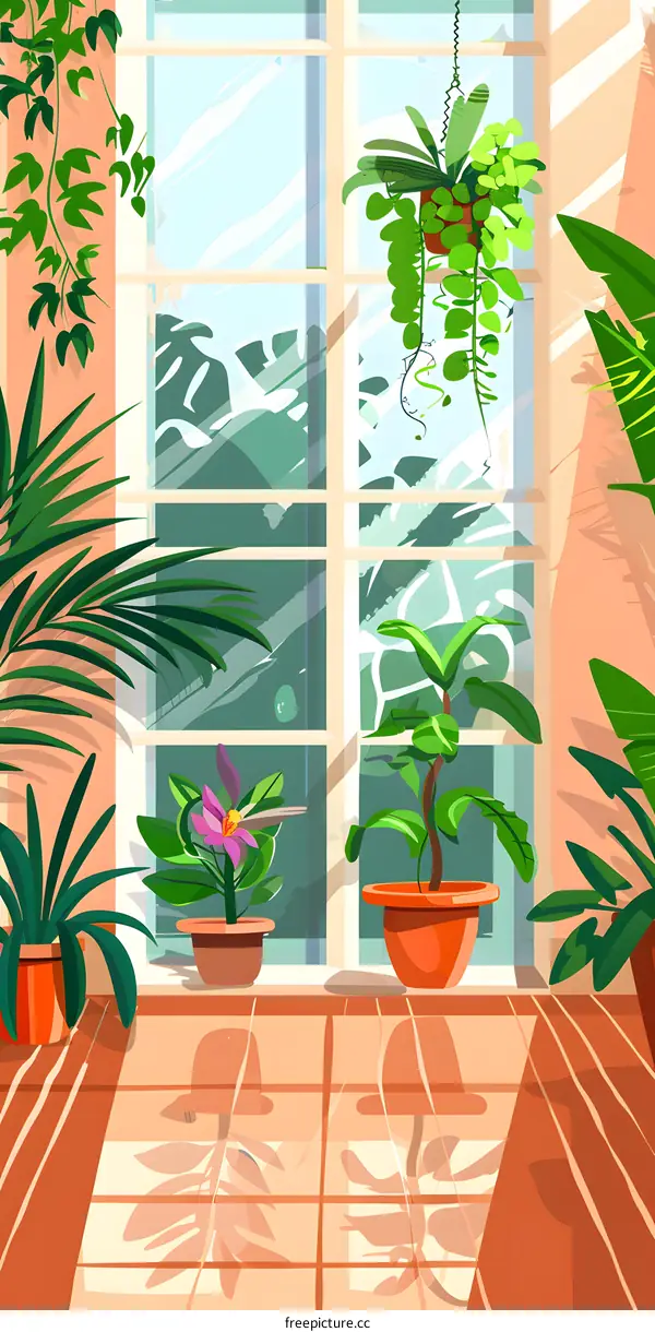 Indoor Plants Near Window with Sun