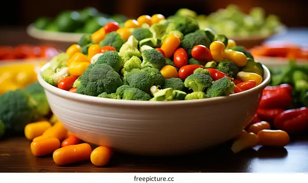 Broccoli and cherry tomatoes in a white bowl