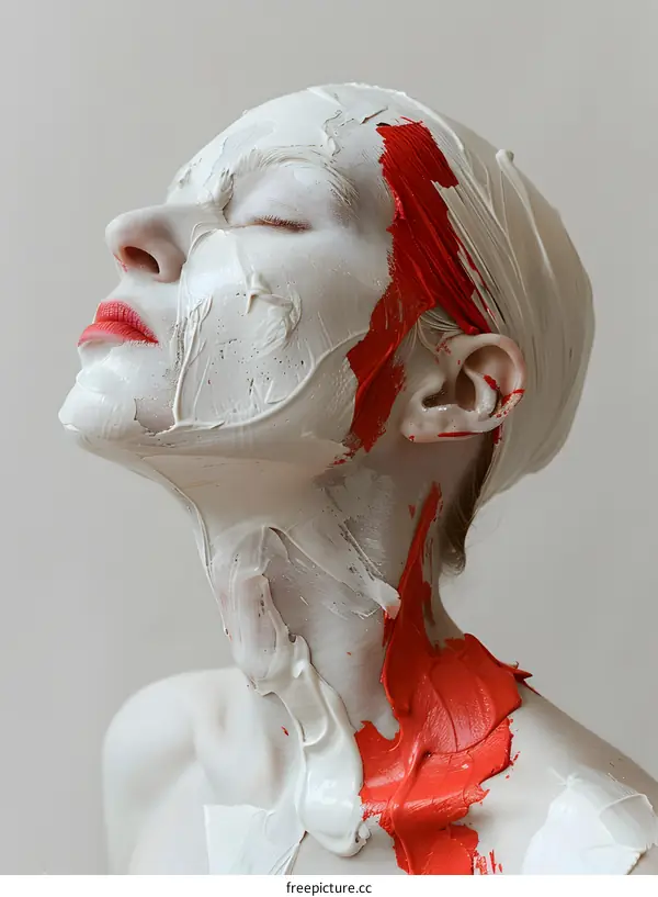 Woman with White and Red Paint on Face