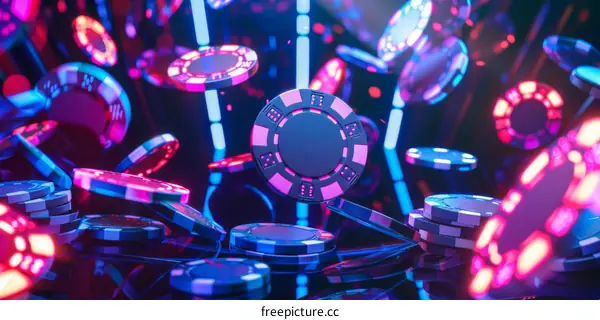 Pink and Black Casino Chips Flying in the Air