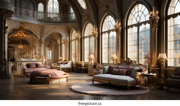 Opulent Bedroom with Two Beds and a Sofa