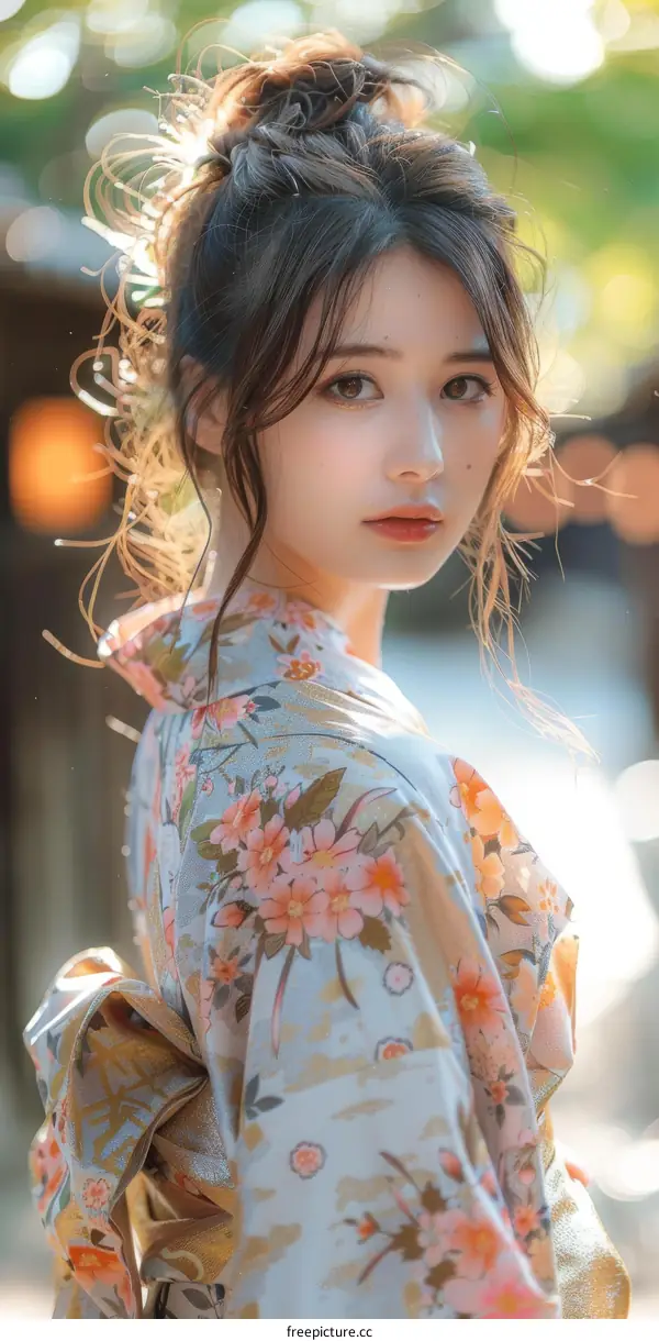 Asian Woman in Traditional Japanese Kimono