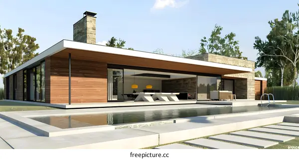 Modern House with Swimming Pool and Large Windows