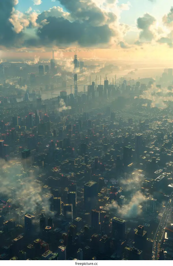 Futuristic Cityscape with Towering Skyscrapers