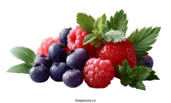 [Transparent Background PNG]Colorful Berries with Fresh Leaves