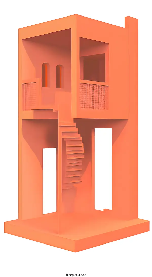 Minimalist Architecture Illustration of a Two Story House with a Spiral Staircase