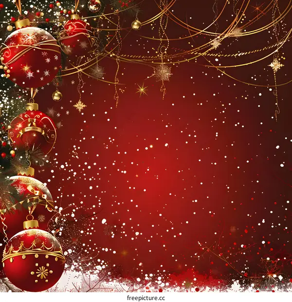 Red background with Christmas decorations
